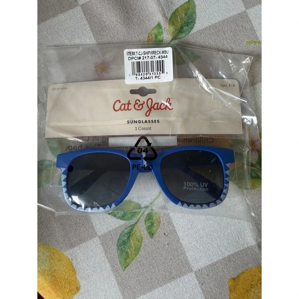 Cat & Jack Toddler Boys Shark Shipwreck Sunglasses Blue Ages 1-3 100% UV Protect